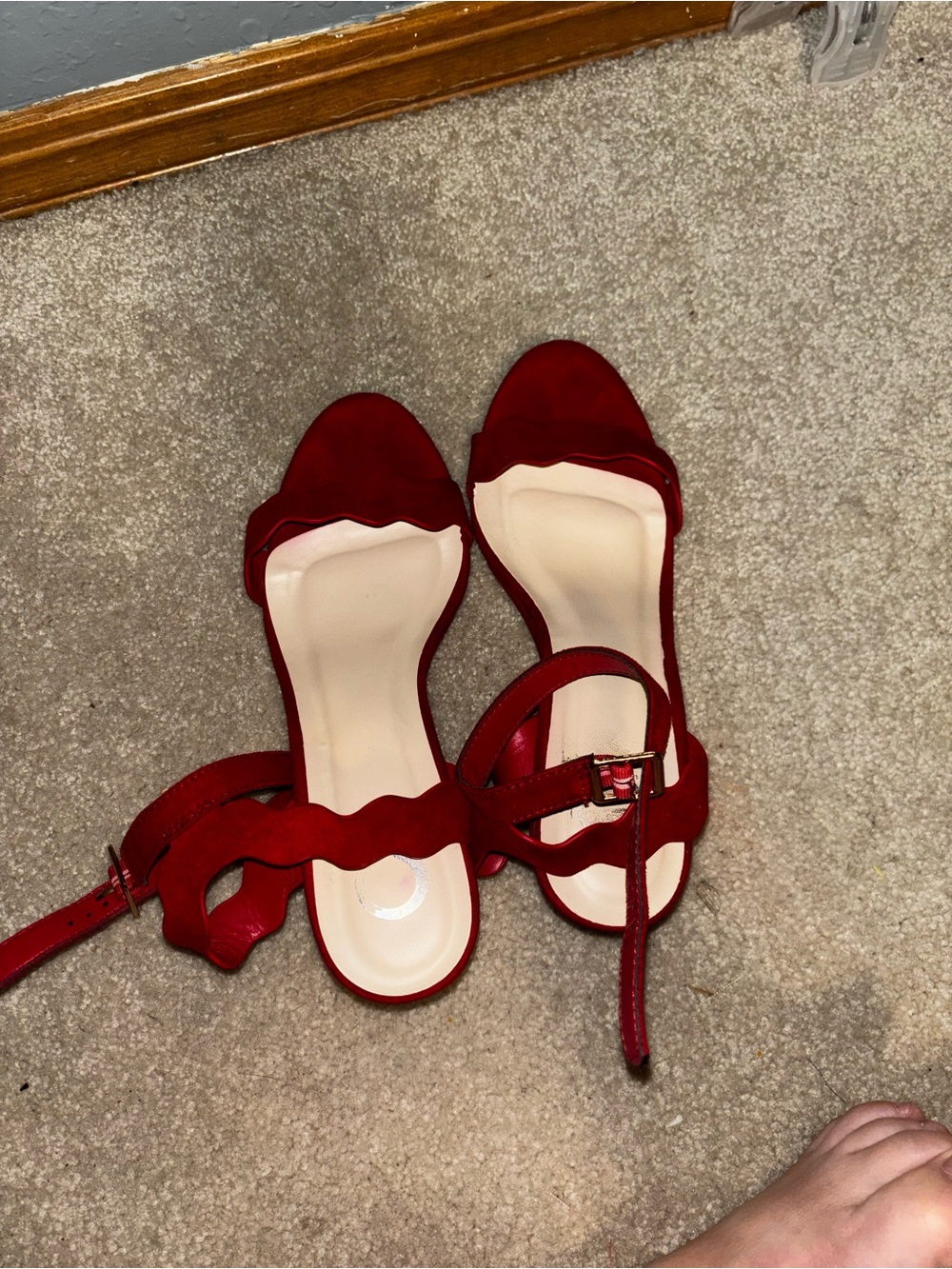 Red Scalloped Ankle-Strap Women’s Sandals